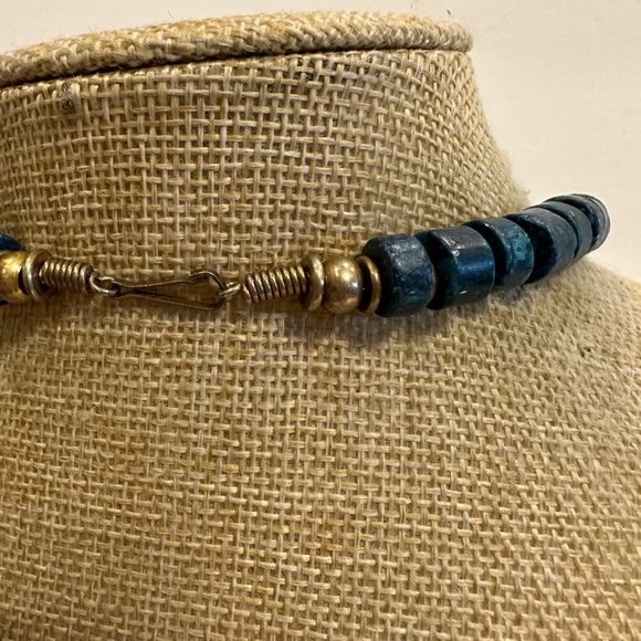 Gorgeous Blue- Green Gemstone Necklace w/ antique gold beads- Apatite tube beads - Picture 10 of 11